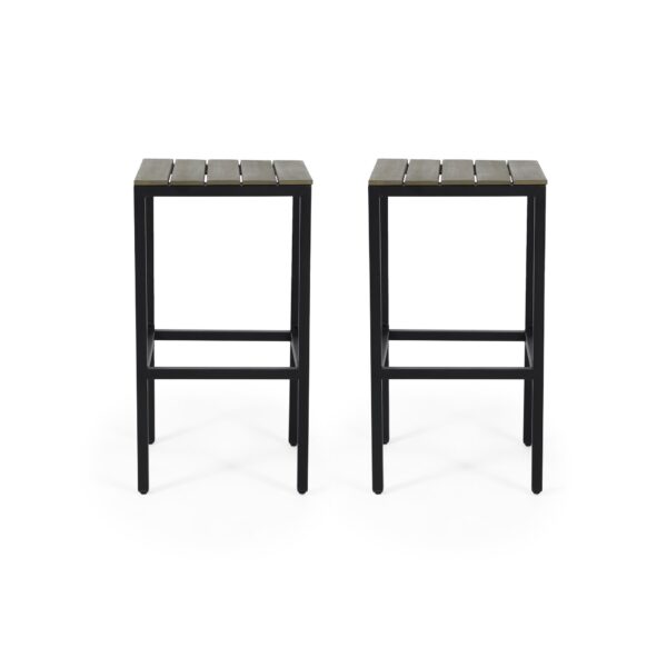 Outdoor Bar Stool With Slat Design And Metal Frame (Set of 2) - Gray / Black