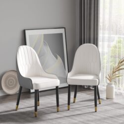 Modern Sponge-Filled Dining Chair, Solid Wood Metal Legs, Suitable For Restaurants, Living Rooms And Rooms (Set of 2) - White / Gray