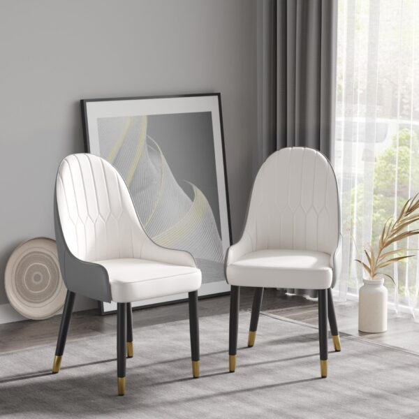 Modern Sponge-Filled Dining Chair, Solid Wood Metal Legs, Suitable For Restaurants, Living Rooms And Rooms (Set of 2) - White / Gray