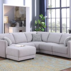 Penelope - Fabric Reversible L-Shape Sectional Sofa With Ottoman And Pillows - Light Gray