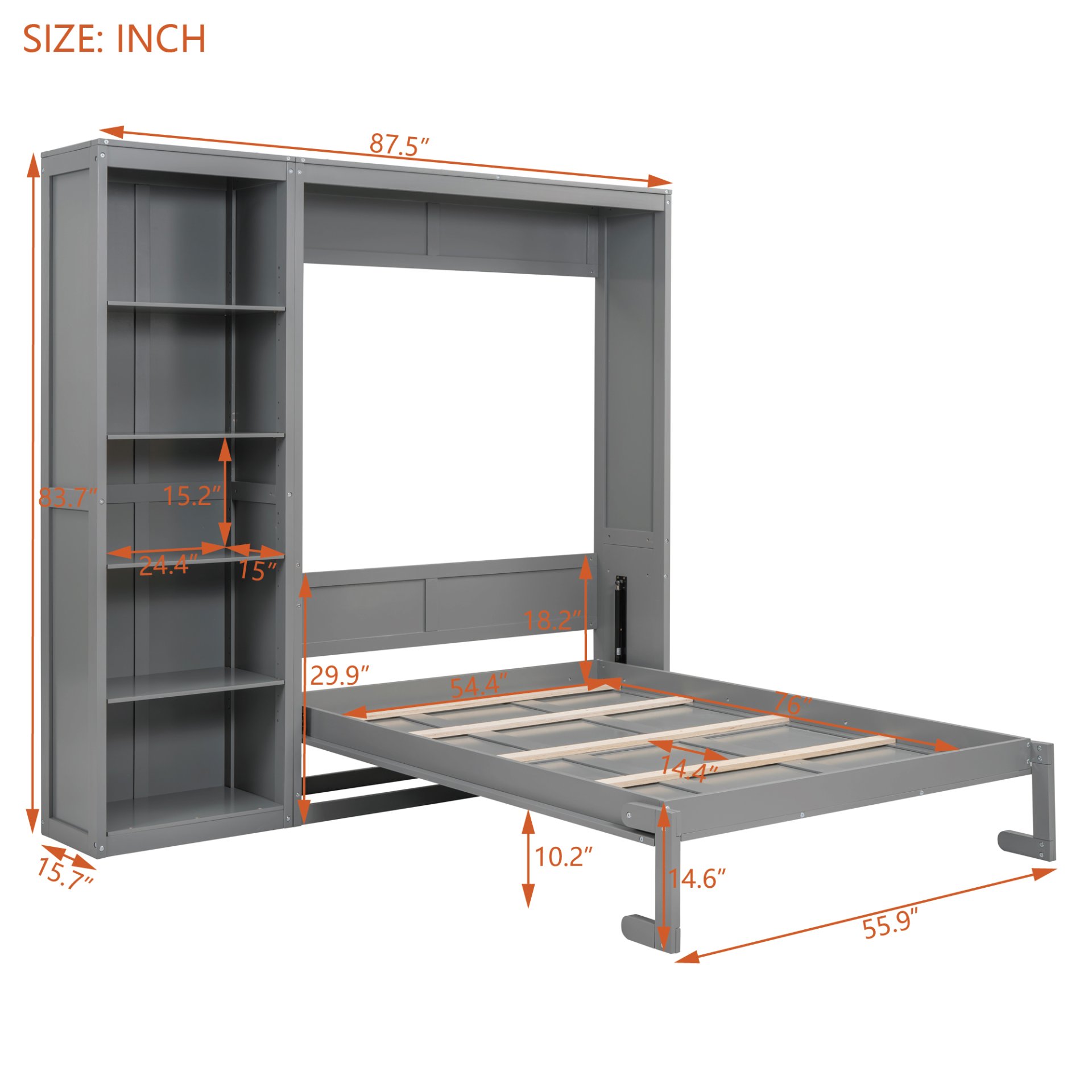 Full Size Murphy Wall Bed With Shelves - Gray - Image 9