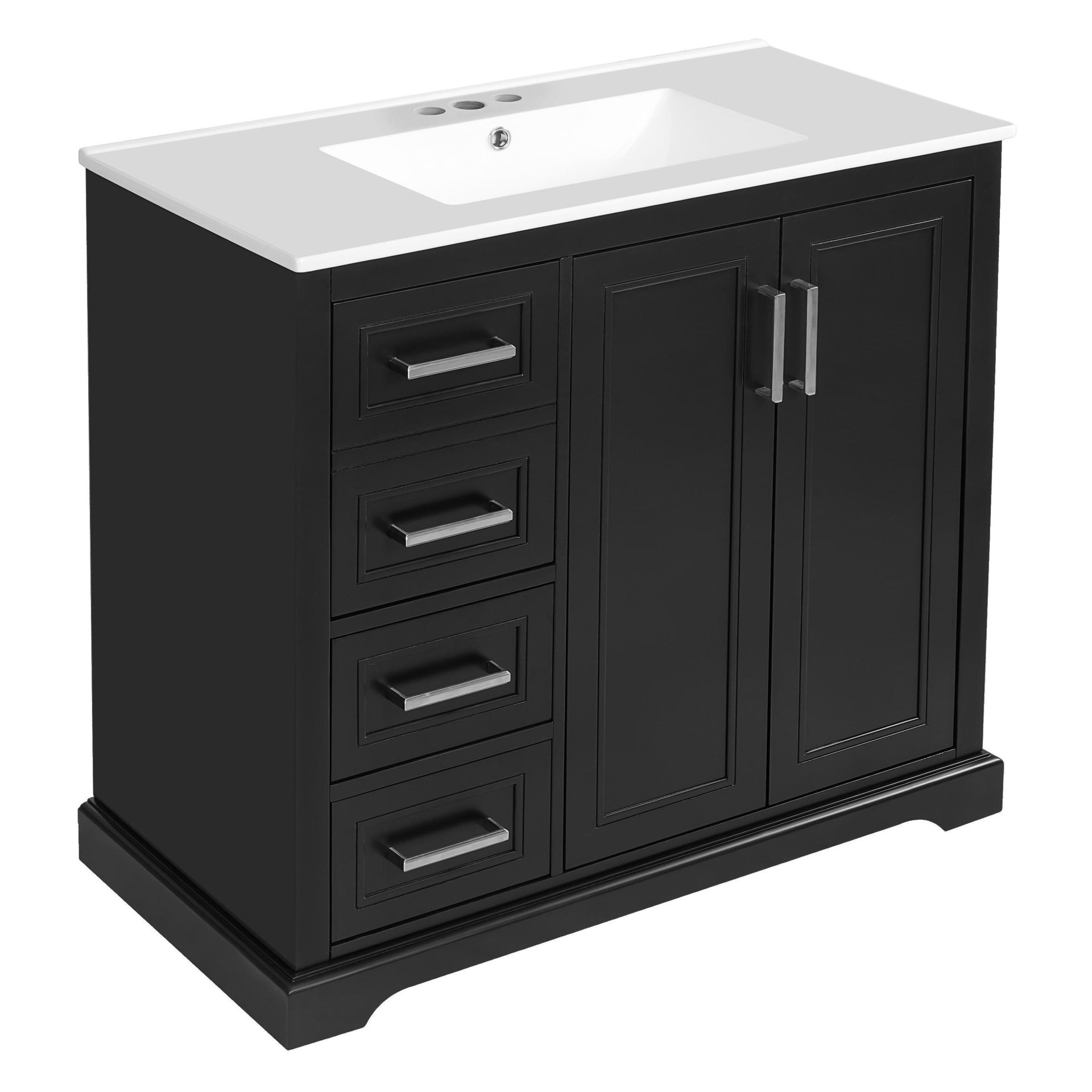 36" Bathroom Vanity With Sink, Soft Close Doors, Adjustable Shelf & 3 Drawers - Black - Image 12