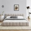Modern Queen Size Upholstered Bed Frame With Headboard Thick - Beige - Image 5