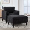 Farmhouse Upholstered Accent Chair With Ottoman Wood Base, Reversible Lid Coffee Table For Living Room Or Office - Black - Image 2