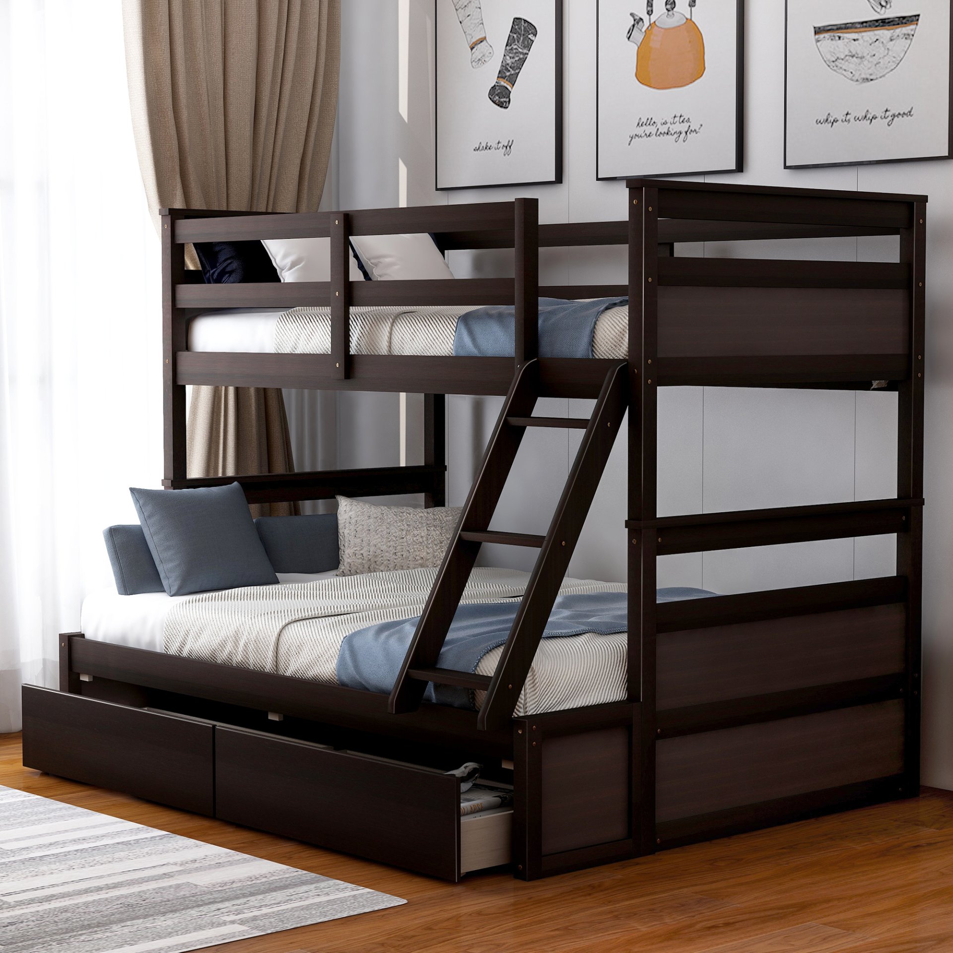 Twin Over Full Bunk Bed With Storage - Espresso - Image 2
