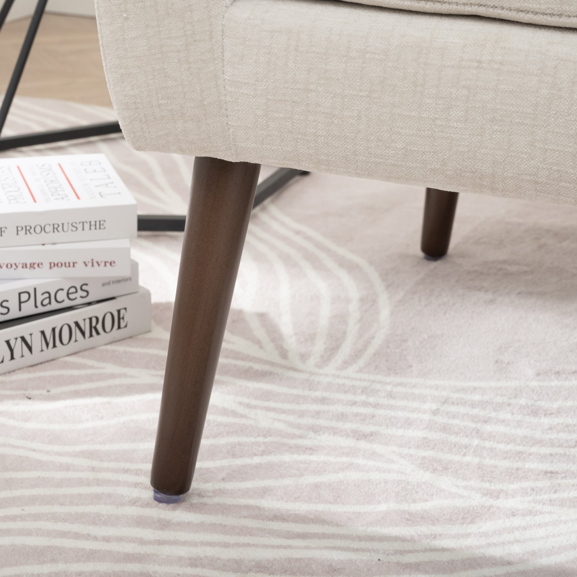 Modern Accent Chair Upholstered Foam Filled Living Room Chairs Comfy Reading Chair Mid-Century Modern Chair With Chenille Fabric Lounge Arm Chairs Armchair For Living Room Bedroom - Beige - Image 8