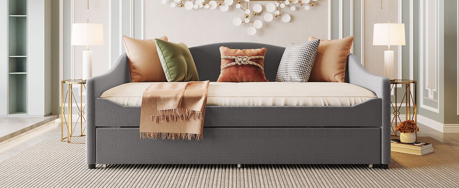 Full Size Upholstered Daybed With Light And Trundle - Gray - Image 14