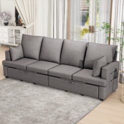 Modern Modular Sofa, 4 Seat Chenile Sectional Couch Set With 2 Pilows Included, Freely Combinable Indoor Funiture For Living Room, Apartment, Office - Dark Gray