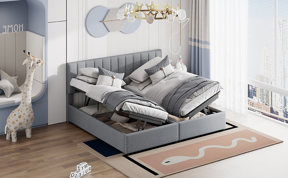 King Size Upholstered Platform Bed With A Hydraulic Storage System - Gray - Image 22