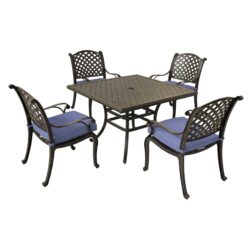 Square 4 Person 43.19" Long Aluminum Dining Set With Navy Blue Cushions - Antique Navy Blue