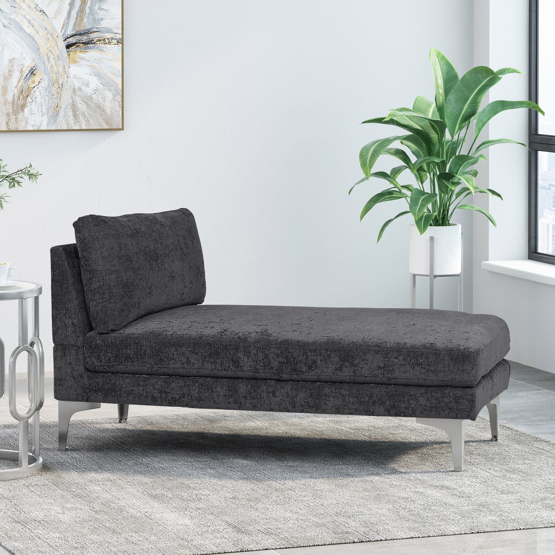 Fabric Upholstered Chaise Lounge With Iron Bracket Legs - Gray - Image 2