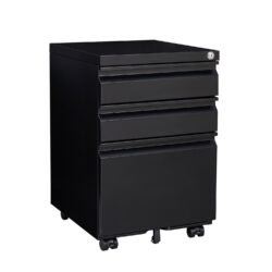 Contemporary 3 Drawer Mobile Filing Cabinet With Lock, Metal Office Storage For Legal / Letter Size - Black