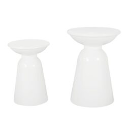 Serenita - Outdoor Iron Side Tables With Flared Design, (Set of 2) - White