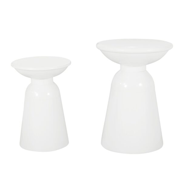 Serenita - Outdoor Iron Side Tables With Flared Design, (Set of 2) - White