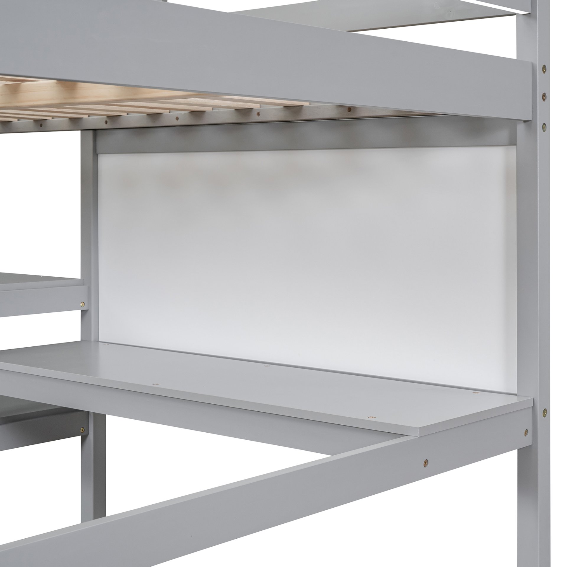 Full Size Loft Bed With Shelves, Desk And Writing Board - Gray - Image 8