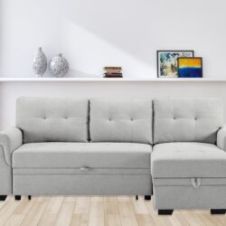 Destiny - Linen Reversible Sleeper Sectional Sofa With Storage Chaise - Light Gray