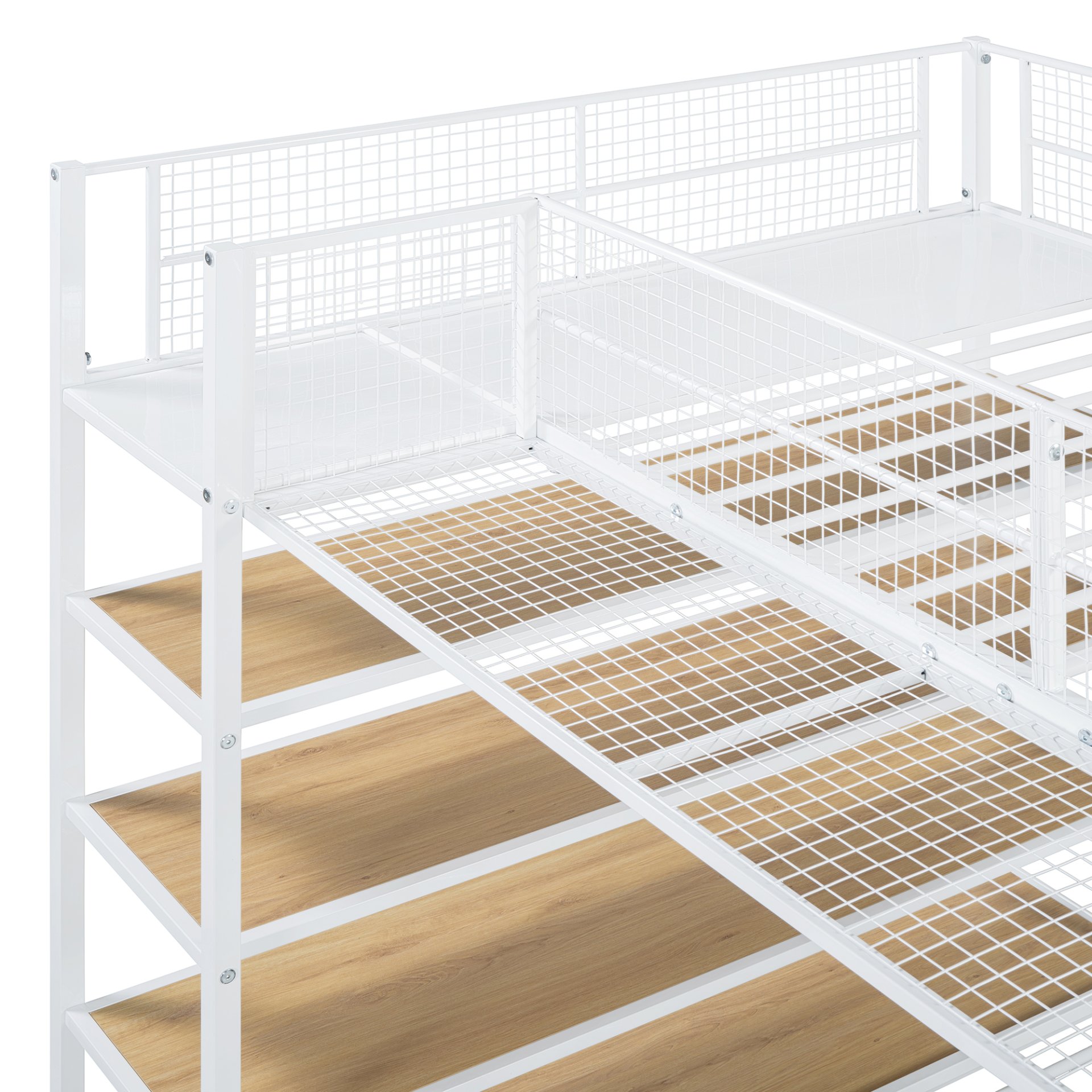 Twin Over Full Bunk Bed With 5 Tier Shelves - White - Image 12