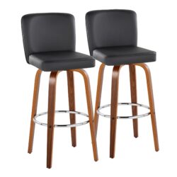 Henry - Contemporary Fixed Height Barstool With Swivel With Round Footrest (Set of 2) - Walnut / Black