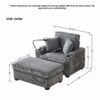 Oversized Chaise Lounge Chair With Ottoman And Storage, Comfy Reclining Chair Corduroy With Cup Holder And USB Port - Gray - Image 3