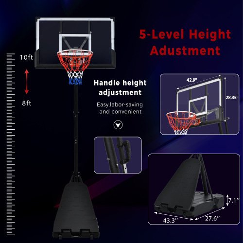 Portable Basketball Hoop Basketball System 8-10Ft Height Adjustable For Youth Adults LED Basketball Hoop Lights, Colorful Lights, Waterproof, Super Bright To Play At Night Outdoors, Good Gift For Kids - Black - Image 17