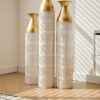 Floor Metal Vases Decorated White Metal Vases (Set of 3) Gorgeous Home Decoration Large Glazed Metal Vases - White - Image 18
