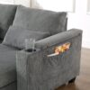 Convertible Chaise Lounge Sofa Chair Corduroy Sleeper With USB Ports, Cup Holders, Storage - Gray - Image 5