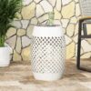 Transitional Roswell - Side Table With Tile Mosaic Top And Lace Cut Metal Frame - White - Image 2