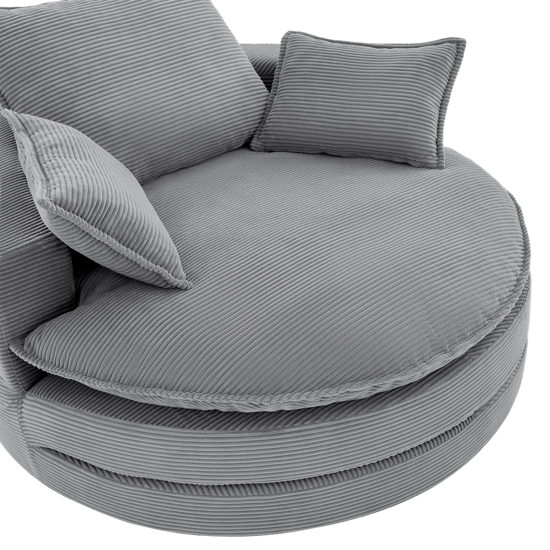 360° Swivel Sofa Chair Accent Barrel Chair With Dual Layer Cushion And 3 Removable Pillows, Corduroy - Gray - Image 17