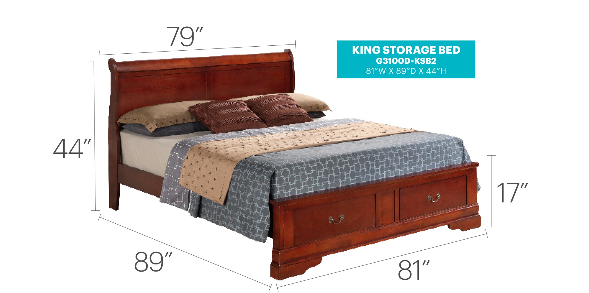 Louis Phillipe - King Storage Bed - Cherry - Image 6