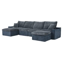 Modern Modular U Shaped Cloud Sectional Couch With Deep Seat And Comfy Chaise - Blue