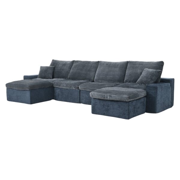 Modern Modular U Shaped Cloud Sectional Couch With Deep Seat And Comfy Chaise - Blue