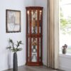 Corner Curio Cabinet With Lights, Adjustable Tempered Glass Shelves, Mirrored Back, Display Cabinet (E26 Light Bulb Not Included) - Light Walnut - Image 15