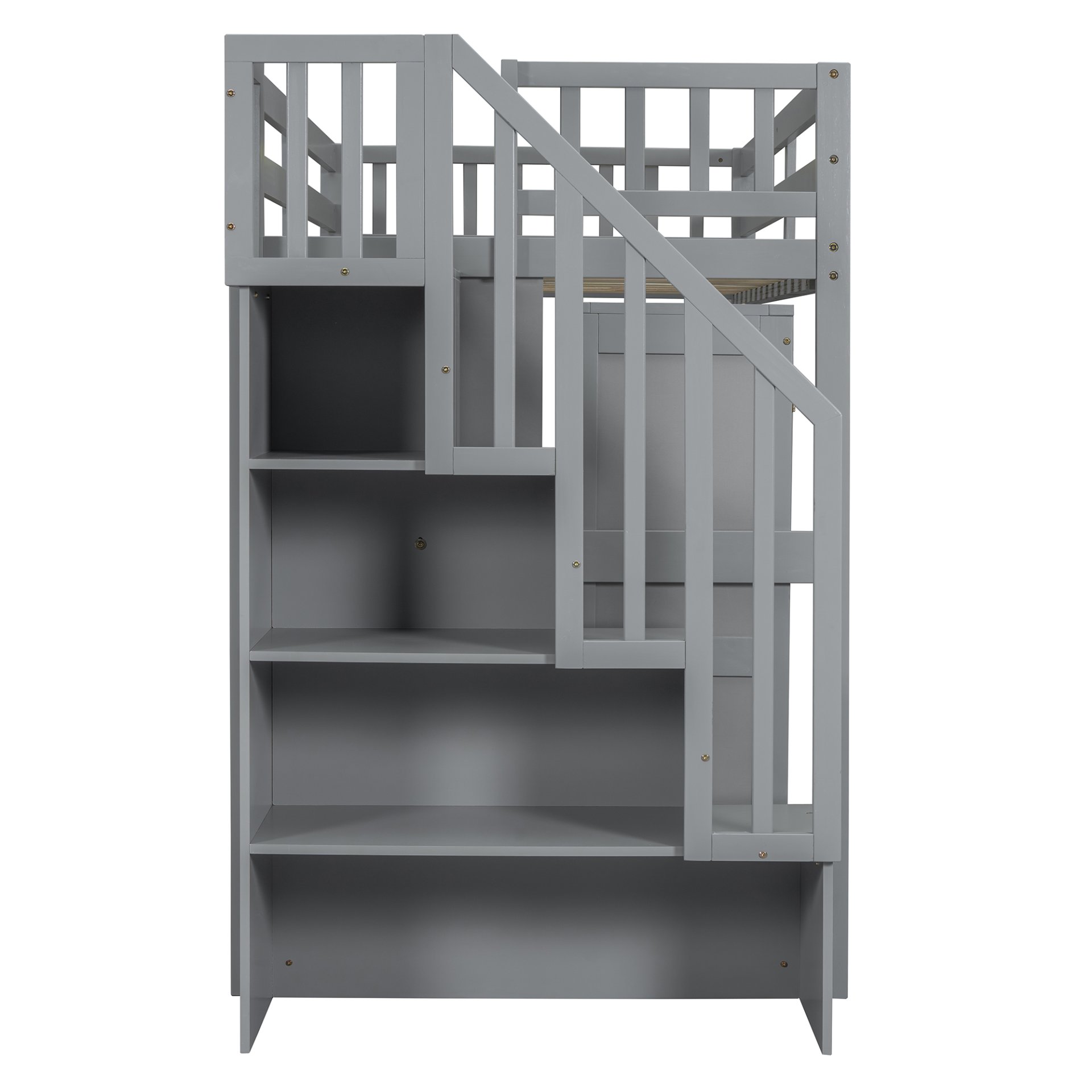 Twin Size Loft Bed With Stairs, Bookshelf, Drawers, Desk & Wardrobe, Space Saving Multifunctional Furniture - Gray - Image 16