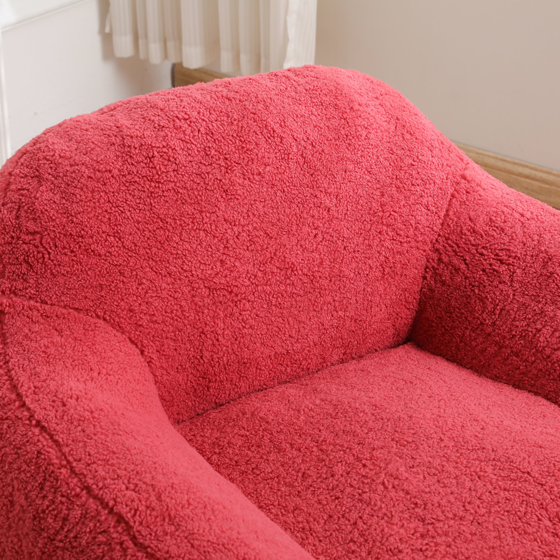 Giant Bean Bag Chair For Adults, Spacious Memory Foam Bean Bag Sofa With Armrests Teddy Fabric, Comfy Seating For Living Room Or Bedroom - Pink - Image 7
