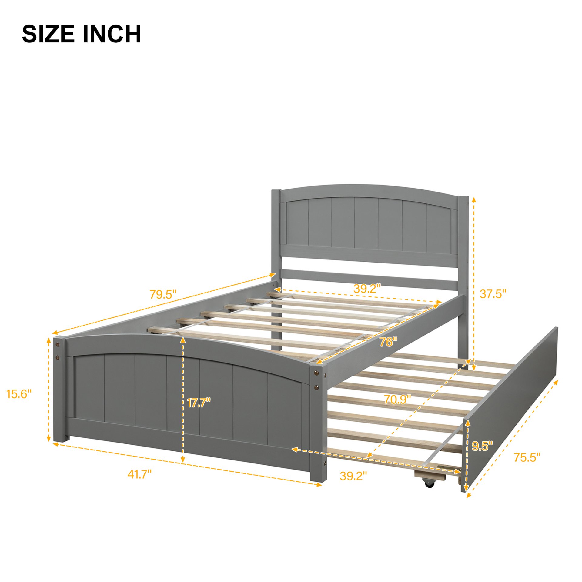 Twin Size, Platform Bed With Trundle - Gray - Image 3