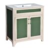 Bathroom Vanity Cabinet With Ceramic Sink Combo Set, Frame Modern Bathroom Storage Cabinet With Height Adjustable Shelf - Beige / Green - Image 13
