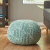 Deon - Knitted Pet Yarn Round Pouf With Classic Cable Knit Design - Aqua - Image 4