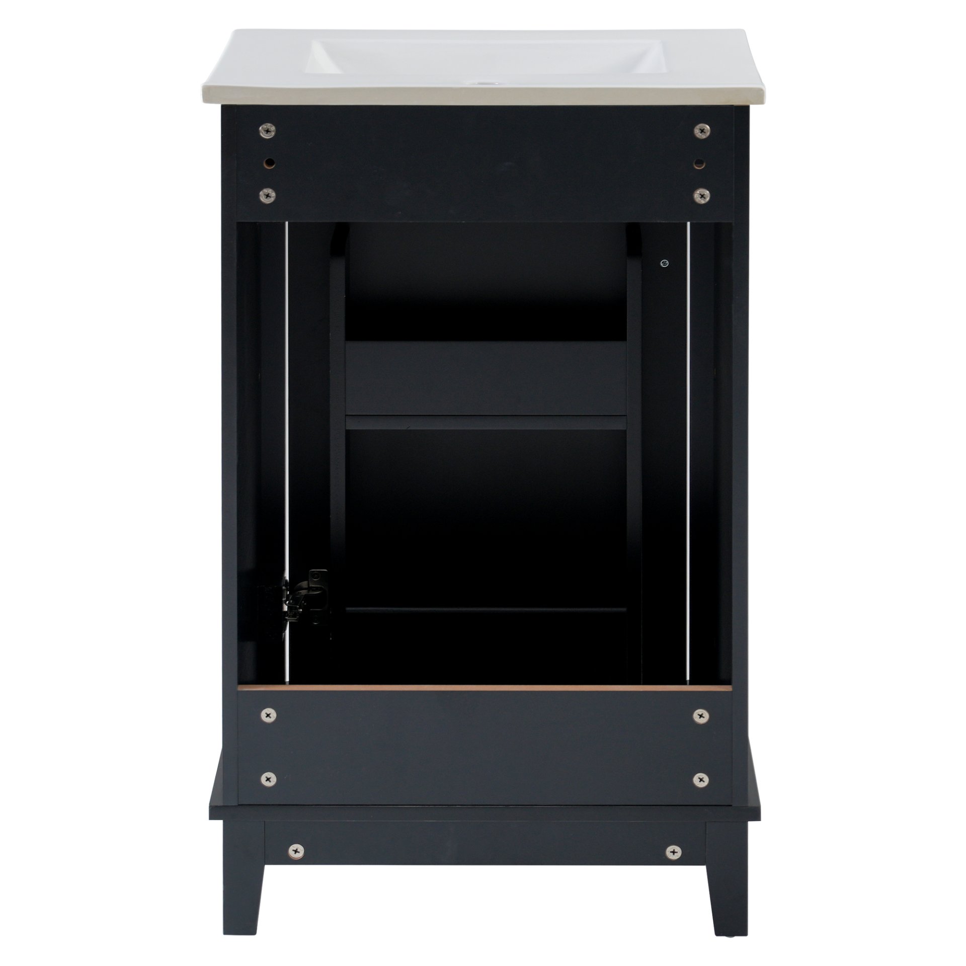 Modern Small Bathroom Vanity Cabinet With Ceramic Basin, Ample Storage, 1 Soft Close Door - Black - Image 15