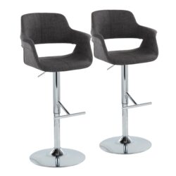 Vintage Flair - Mid-Century Modern Adjustable Barstool With Straight T Footrest (Set of 2) - Chrome / Charcoal