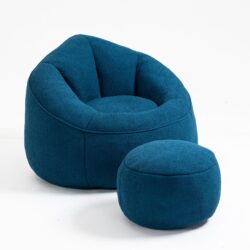 Bedding Bean Bag Sofa Chair High Pressure Foam Bean Bag Chair Adult Material With Padded Foam Padding Compressed Bean Bag With Footrest - Blue
