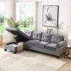 Modern Sectional Sofa Set With L Shape Chaise Lounge, Cup Holder, And Storage - Gray - Image 2