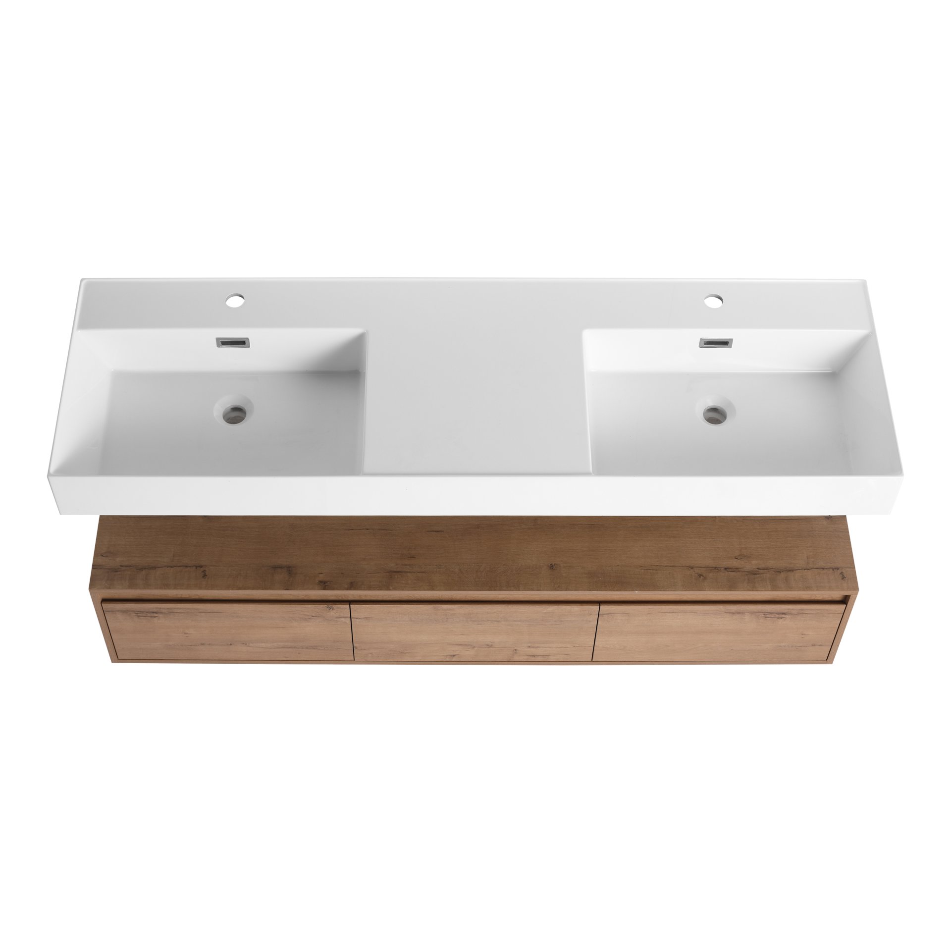 Contemporary Wall Mounted Bathroom Vanity With Dual Resin Sink And Soft Close Drawer - Imitative Oak - Image 14