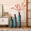 Modern Droplet Shaped Floor Vase Set, Glazed Metal Decorative Vases 3 Piece Home Decor - Aqua Blue - Image 6