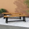 Cloud - Outdoor Bench With Acacia Wood Frame And Slat Panel Design (Set of 2) - Sandblast Teak / Black - Image 6