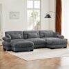 Modern U Shape Modular Sectional Sofa With Movable Ottomans Waist Pillows And Bolstered Armrests - Gray - Image 9