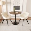 Walnut Color Round Dining Table Set With Tulip Design And 2 Chairs - Beige / Walnut - Image 2