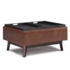 Owen - Tray Top Small Coffee Table Storage Ottoman - Distressed Saddle Brown - Image 2