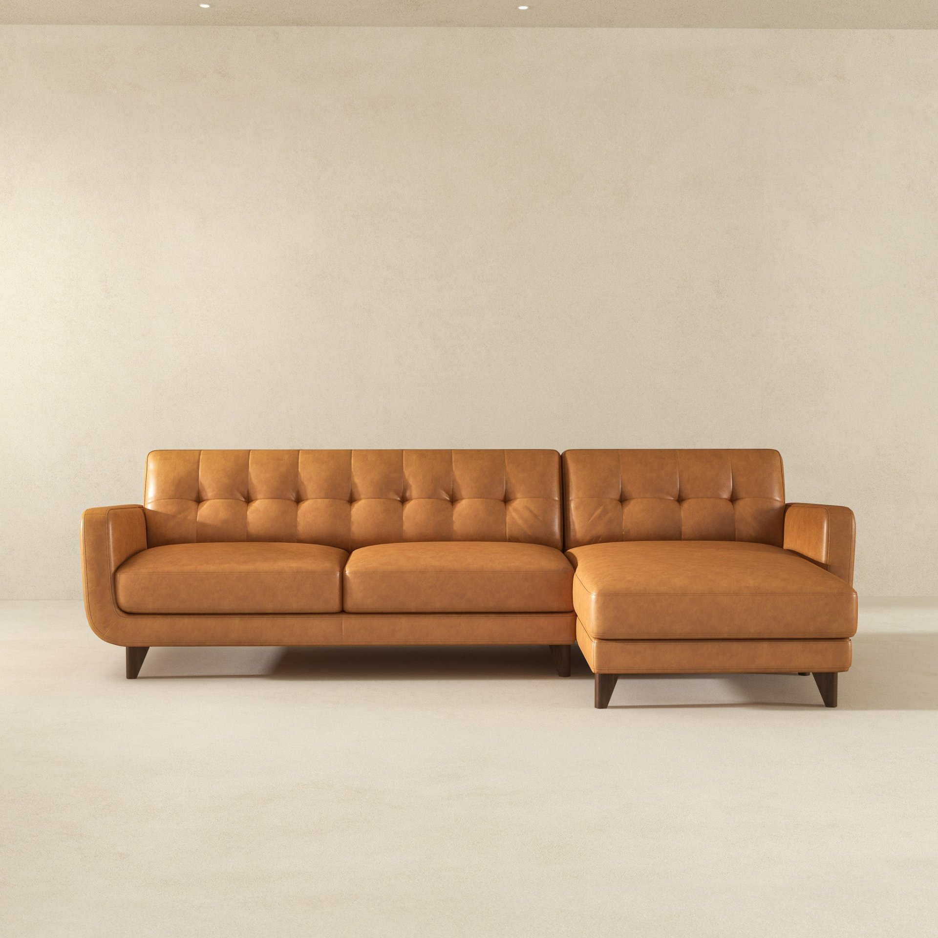 Allison - Right Facing Leather Sectional Sofa - Tan - Image 7