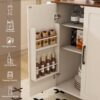 Kitchen Island Cart With Foldable Tabletop & Drop Leaf Mobile Breakfast Bar With Wood Top And Storage - White / Walnut - Image 11