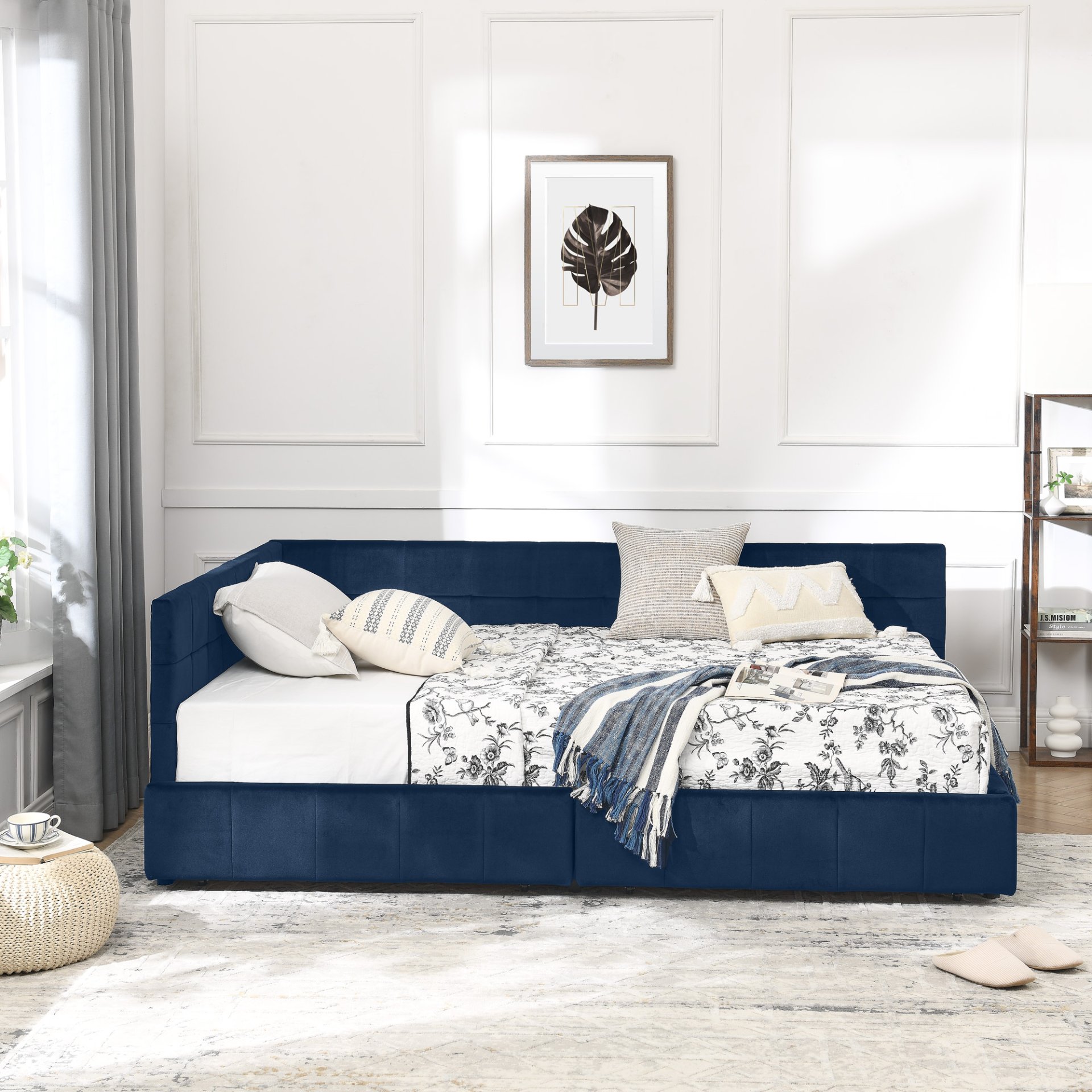 Mid Century Upholstered Tufted Full Size Storage Bed Frame With Velvet - Dark Blue - Image 6